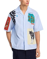 Marni Mixed Media Boxy Fit Bowling Shirt