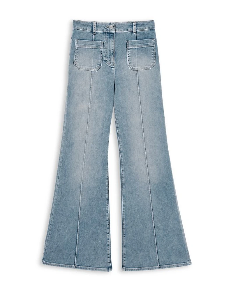 Sakura Flare Patch Pocket Jeans Light Blue