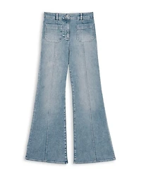 Sakura Flare Patch Pocket Jeans Light Blue