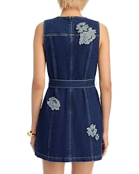 Marsha Floral Appliqué Mini Denim Dress