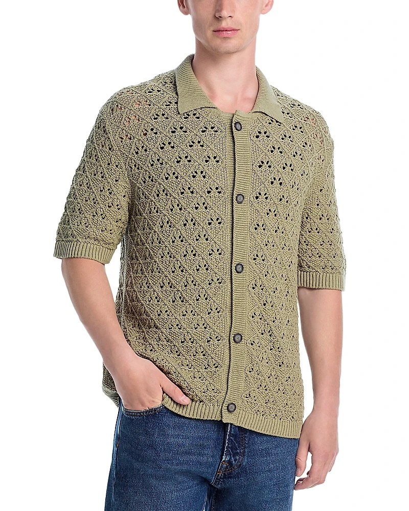 Hugo Sommp Crotchet Knit Regular Fit Button Down Shirt