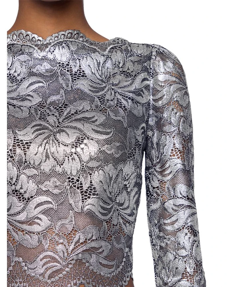 Long Sleeve Metallic Lace Top