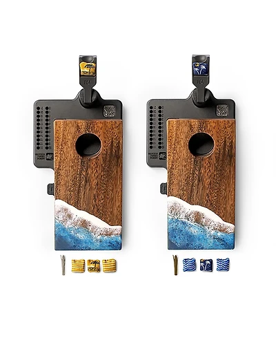 Elakai The Beach Epoxy Resin Mahogany Pathfinder Art Mini Tabletop Cornhole Game