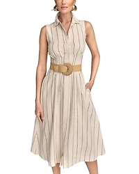 Linen Blend Belted A Line Dress