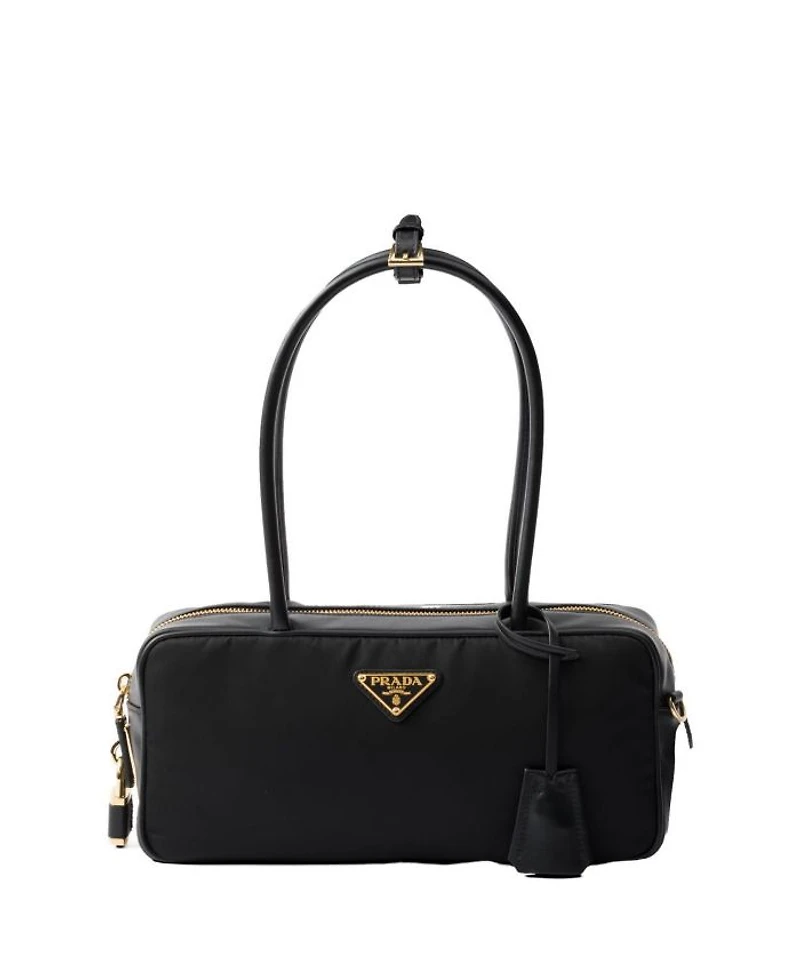 Re-Nylon and Leather Top-Handle Bag with Padlock