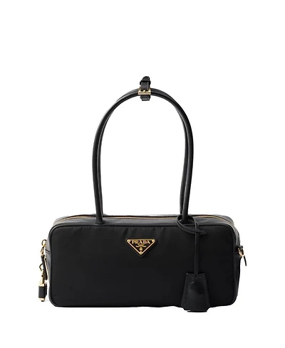 Re-Nylon and Leather Top-Handle Bag with Padlock