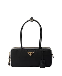 Re-Nylon and Leather Top-Handle Bag with Padlock