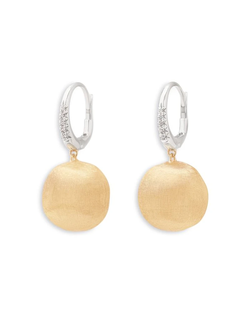 18K White & Yellow Gold Africa Diamond & Textured Disc Drop Earrings