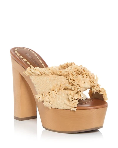 Women's Frayed Raffia Platform Wedge Sandals