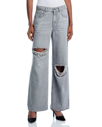 High Rise Wide Leg Jeans Light Grey