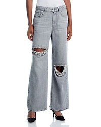 High Rise Wide Leg Jeans Light Grey
