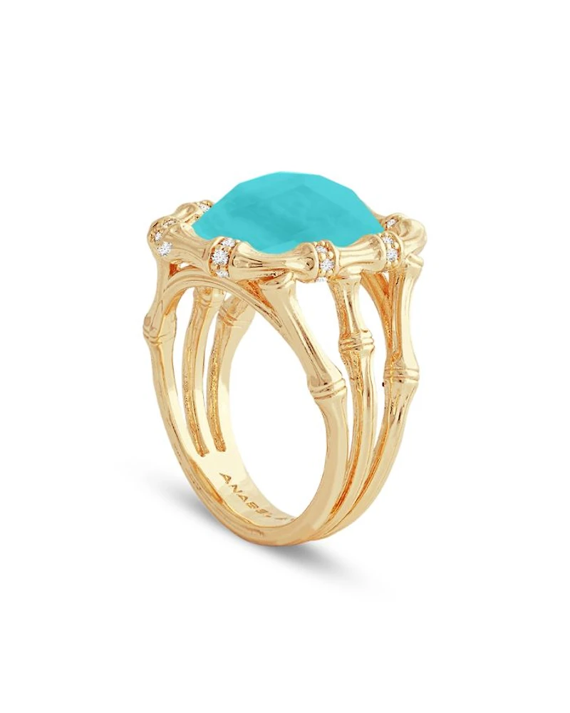 Pavé & Turquoise Bamboo Cocktail Ring