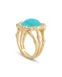 Pavé & Turquoise Bamboo Cocktail Ring