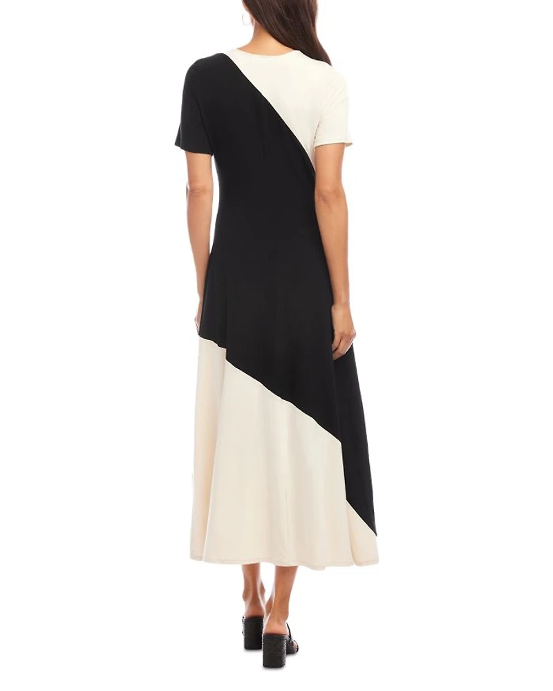 Short Sleeve Contrast Midi Dress