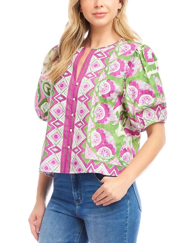 Puff Sleeve Button Front Top