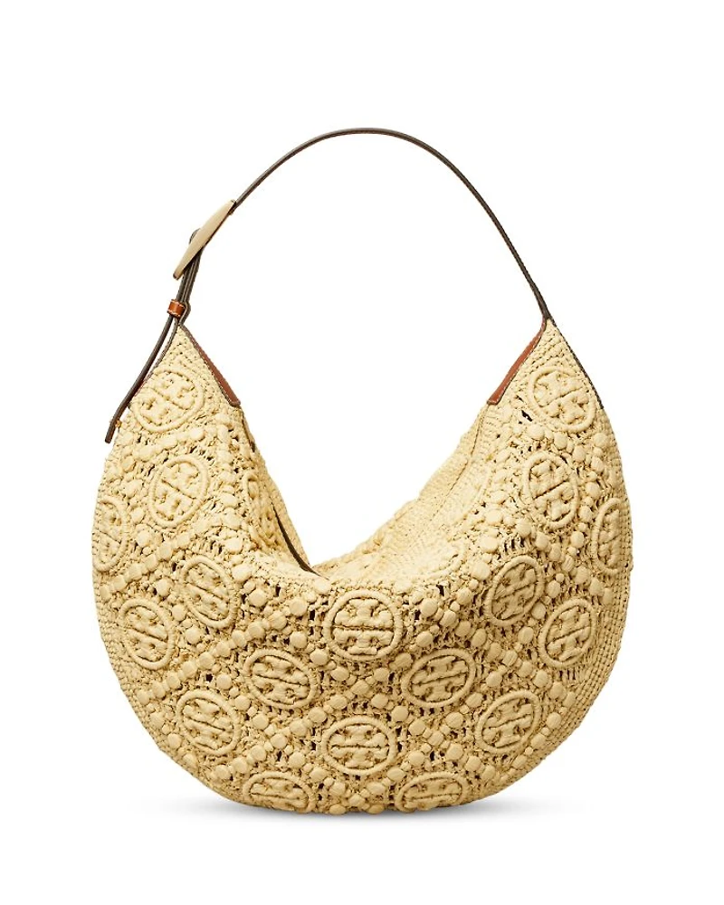 T Monogram Raffia Balloon Bag