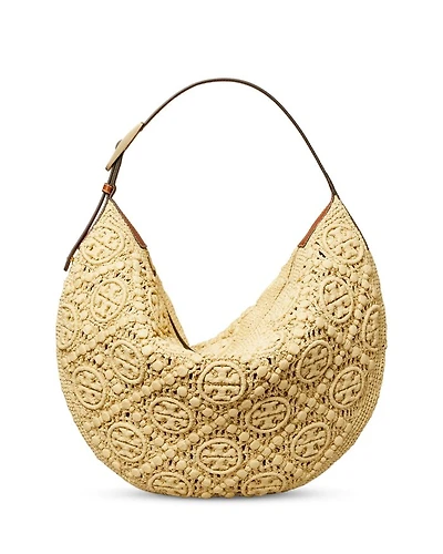 T Monogram Raffia Balloon Bag