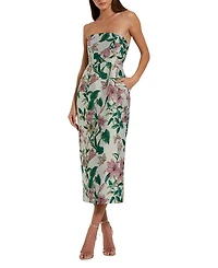 Mac Duggal Floral Brocade Strapless Fitted Midi Dress