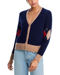 Aqua 100% Cashmere Argyle Cardigan - Exclusive