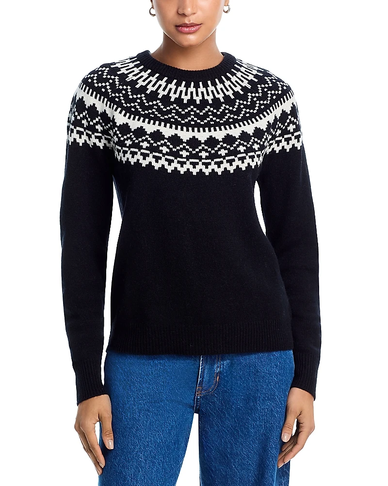 Aqua 100% Cashmere Fair Isle Crewneck Sweater - Exclusive