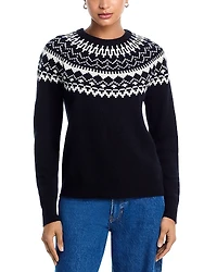 Aqua 100% Cashmere Fair Isle Crewneck Sweater - Exclusive