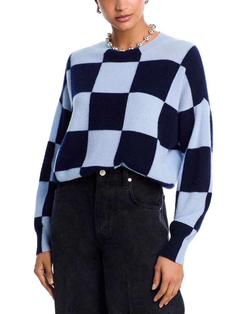 Check Pattern Brushed Cashmere Sweater - Exclusive