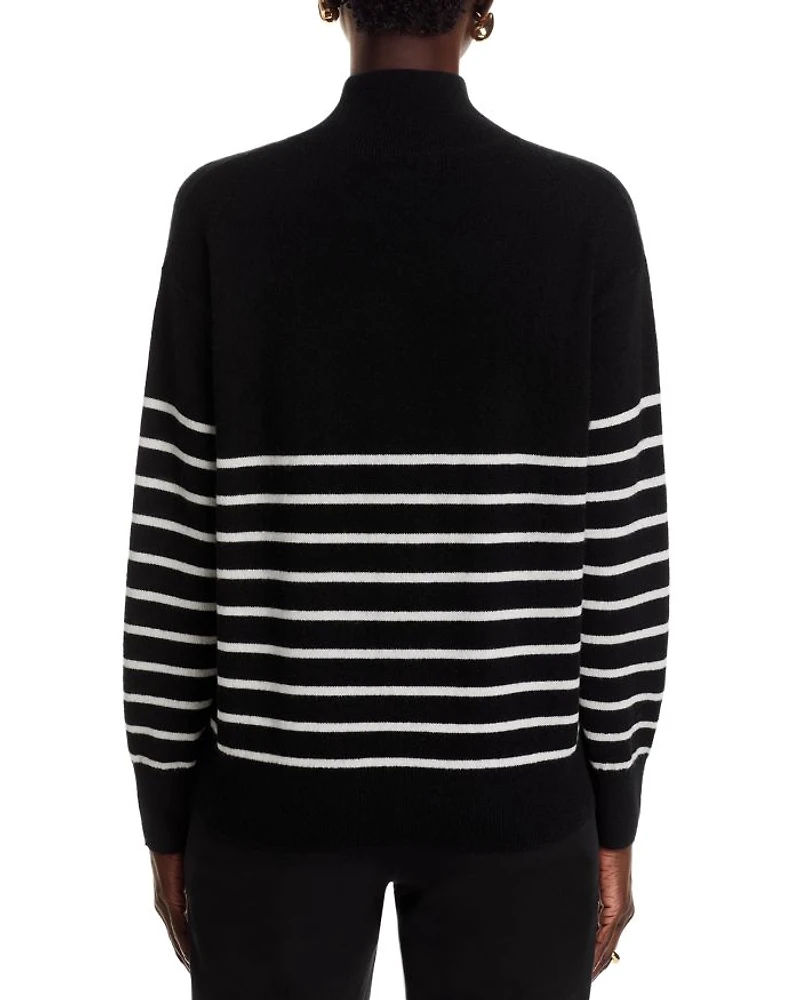 Mock Neck Quarter Zip Striped Cashmere Sweater