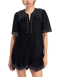 Aqua x Ava Phillippe Studded Pintuck Mini Dress - Exclusive