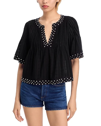 Aqua x Ava Phillippe Studded Pintucked Top - Exclusive