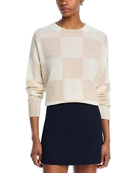 Aqua 100% Cashmere Brushed Cropped Check Sweater - Exclusive