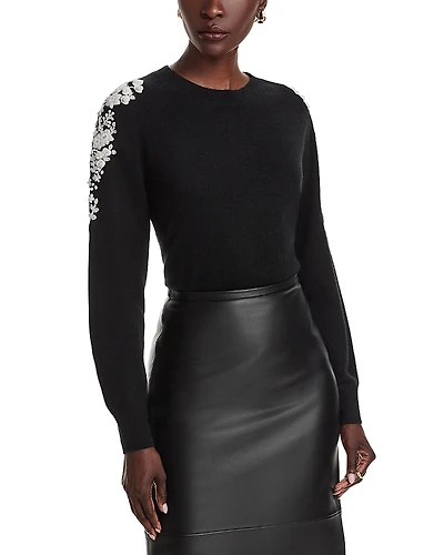 C by Bloomingdale's Cashmere Embellished Embroidered Floral Crewneck Sweater - Exclusive