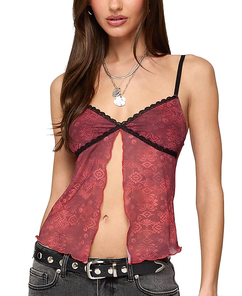 Edikted Printed Mesh Split Front Top