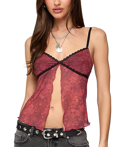 Edikted Printed Mesh Split Front Top