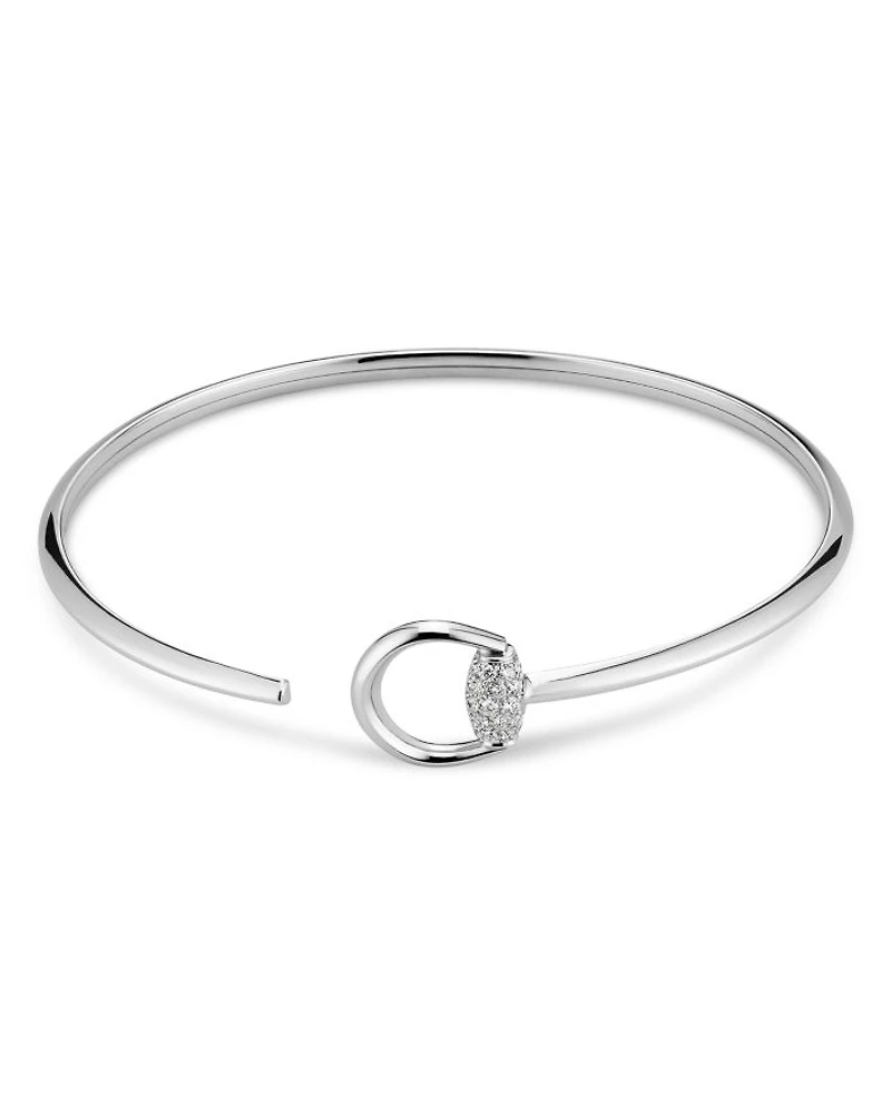 18K White Gold Diamond Horsebit Bangle Bracelet
