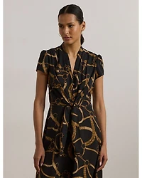 Belting Print Crepe Tie Front Dress
