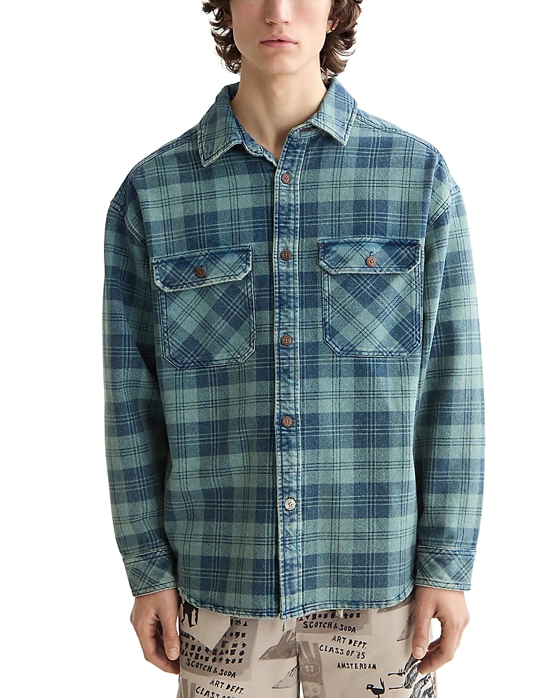 Scotch & Soda Regular Fit Washed Denim Check Shirt Jacket