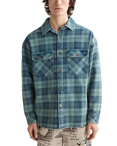 Scotch & Soda Regular Fit Washed Denim Check Shirt Jacket