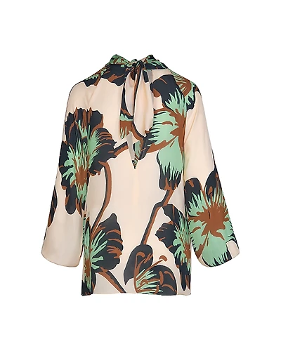 Johanna Ortiz Silk Drum Beats Tie Neck Top