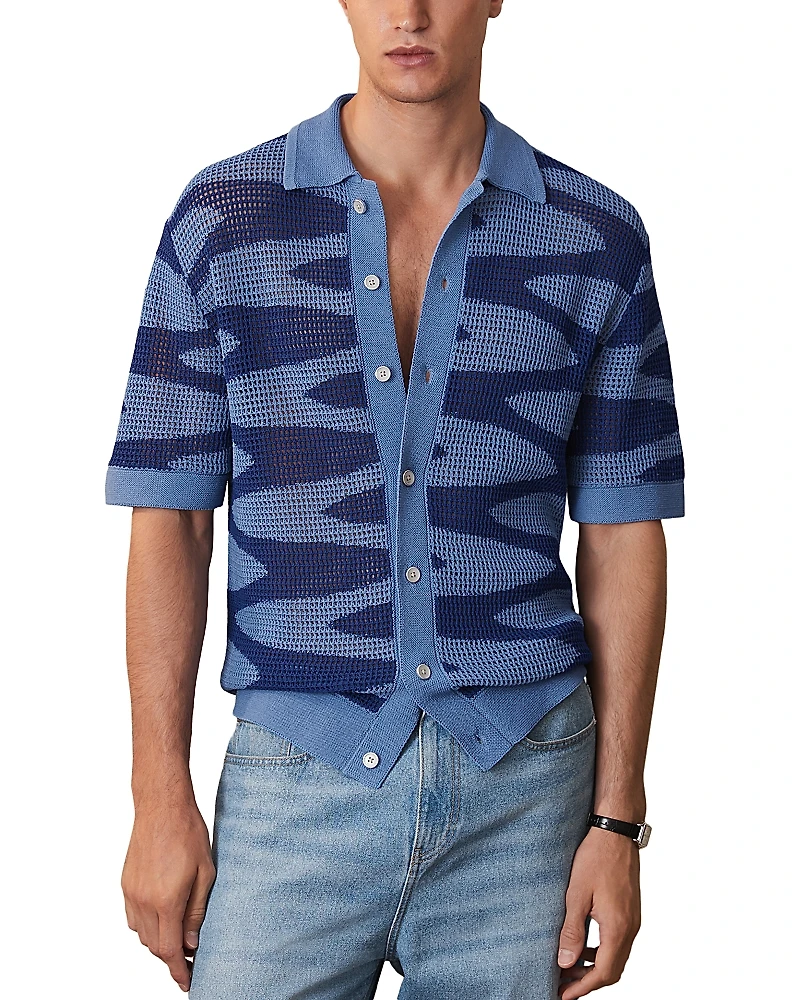 Reiss Che Soleil Wave Jacquard Knit Short Sleeve Shirt