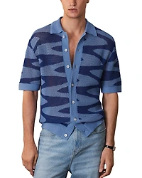 Reiss Che Soleil Wave Jacquard Knit Short Sleeve Shirt