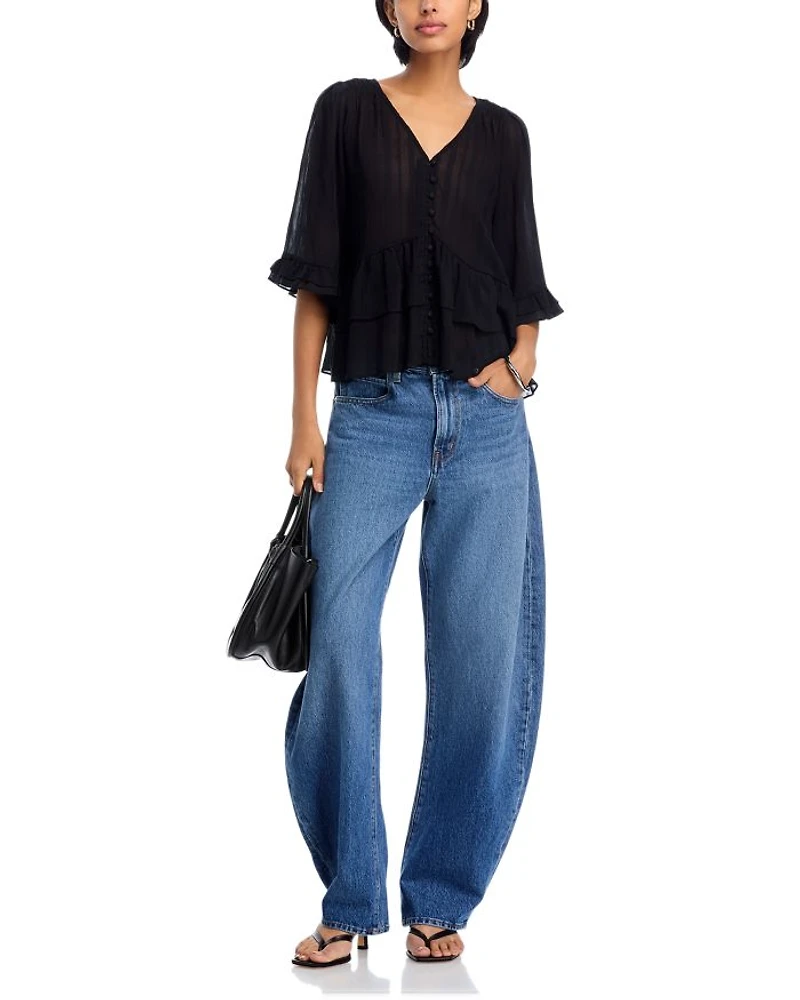 Ruffle Shadow Stripe Top - Exclusive