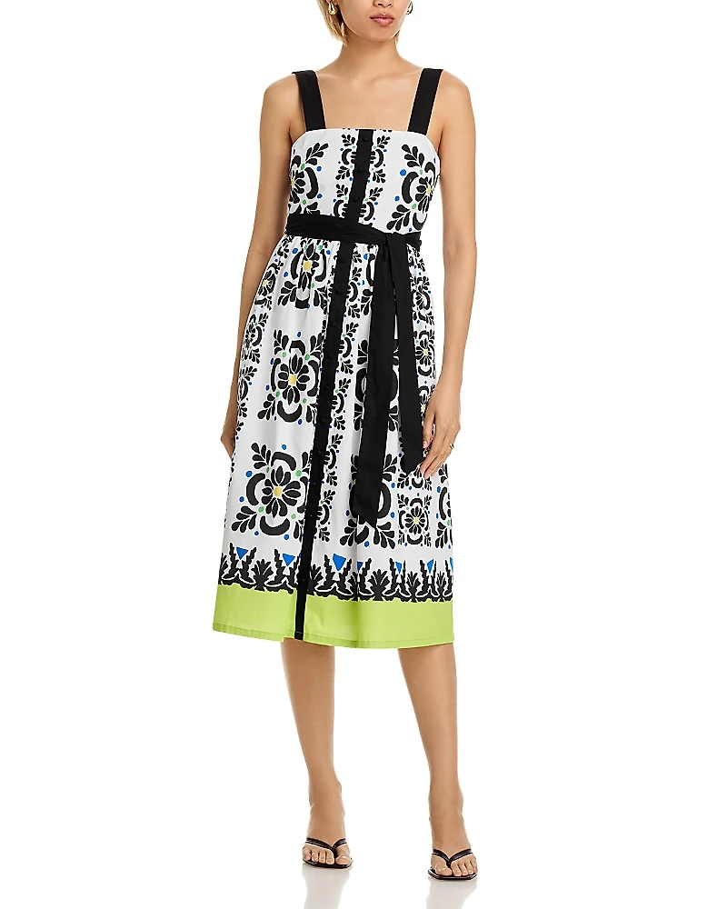 T Tahari Printed Square Neck Midi Dress