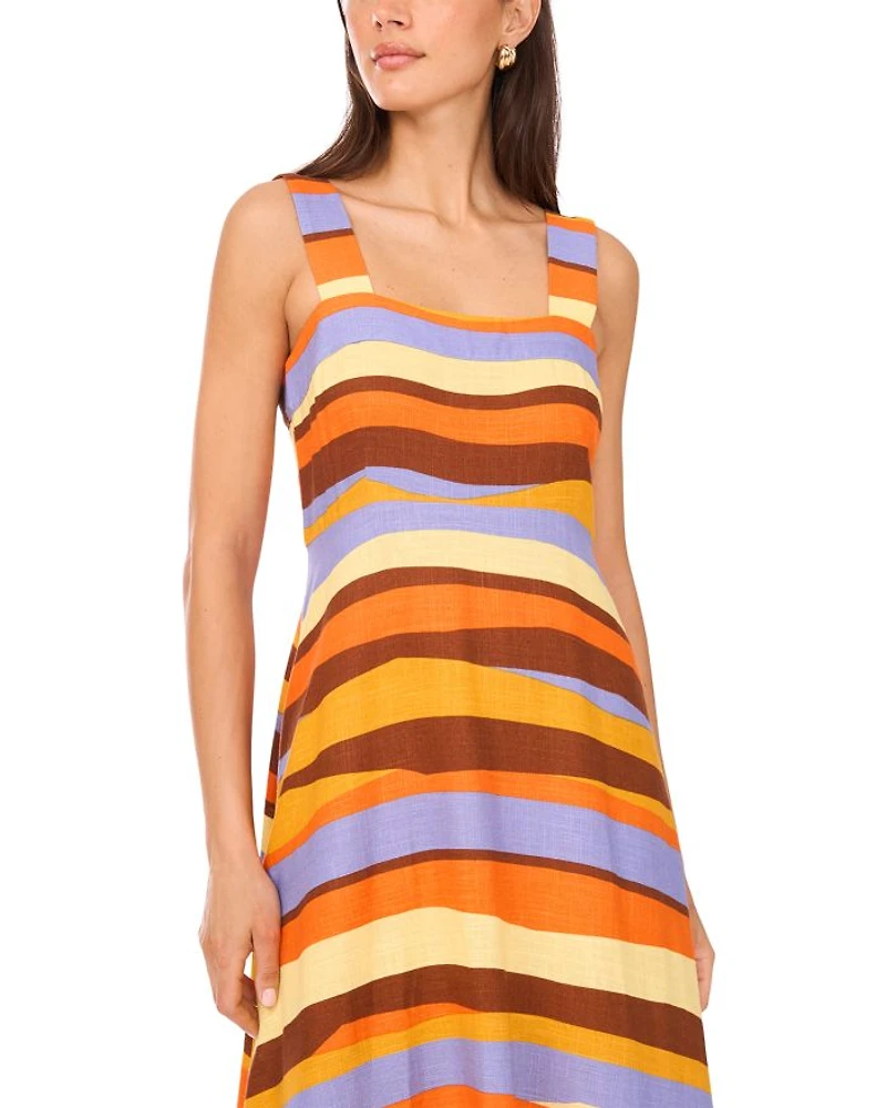 Striped Square Neck Midi Dress