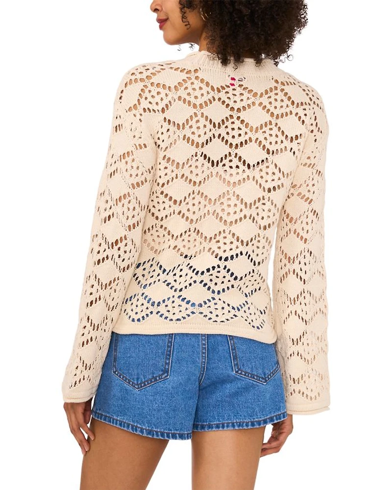 Pointelle V Neck Long Sleeve Cardigan