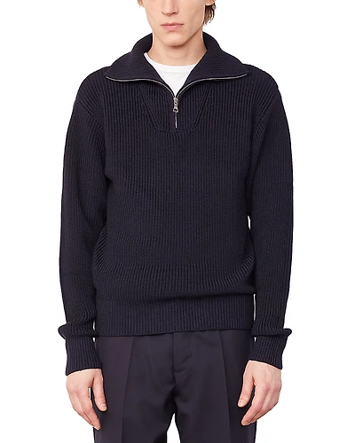 Officine Generale Tarek Textured Quarter Zip Sweater