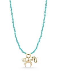 14 Yellow Gold Turquoise Beaded Clip Bale Pendant Necklace, 17"