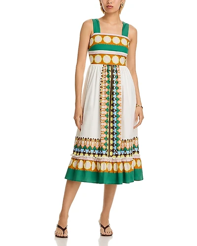 T Tahari Printed Square Neck Midi Dress