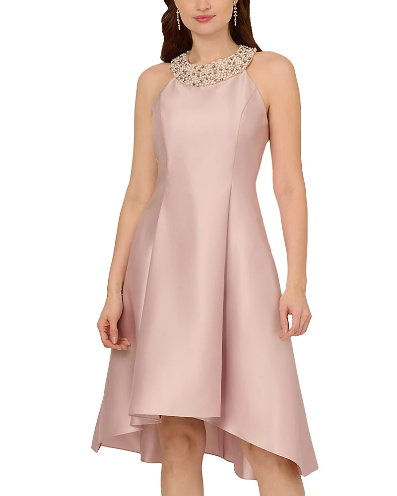 Adrianna Papell Pearl Halter Collar Mikado Dress