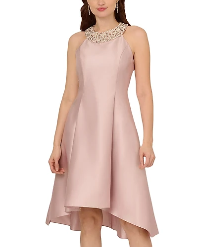 Adrianna Papell Pearl Halter Collar Mikado Dress