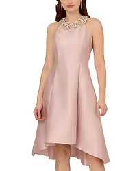 Adrianna Papell Pearl Halter Collar Mikado Dress